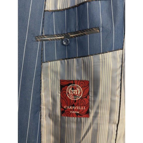 Caravelli 2 Pc Blue Pinstripe Mens 42R Blazer Suit Jacket & Vest Double Breasted - Picture 8 of 13